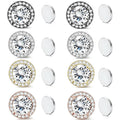 Stainless Steel Magnetic CZ Round Halo Stud Earrings for Men Women, Round Cubic Zirconia Inlaid Magnetic Earrings Non-Piercing Clip On Stud Earring