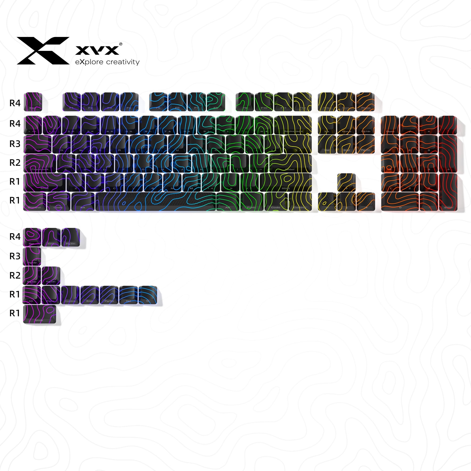 XVX Topographic New Version Pattern Shine-Through OEM Profile IMD-Tech Keycap Set
