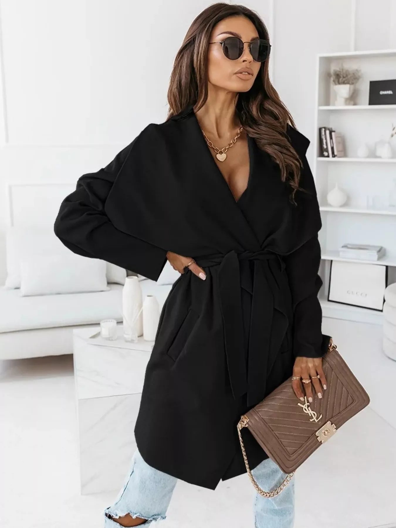 Tie Waist Long Sleeve Outerwear