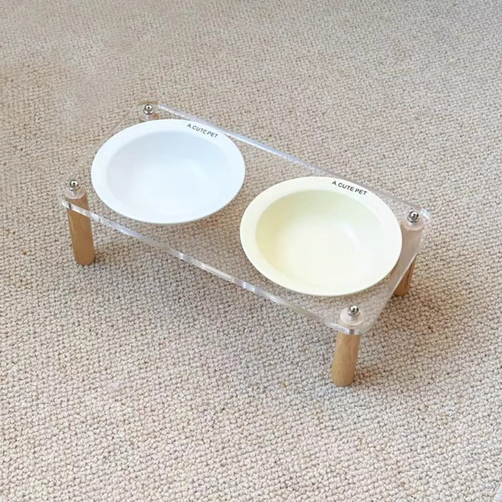 Cat Water Bowl Dog Basin Anti-tumble High Leg Cat Bowl Ceramic Cat Food Holder Double Bowl