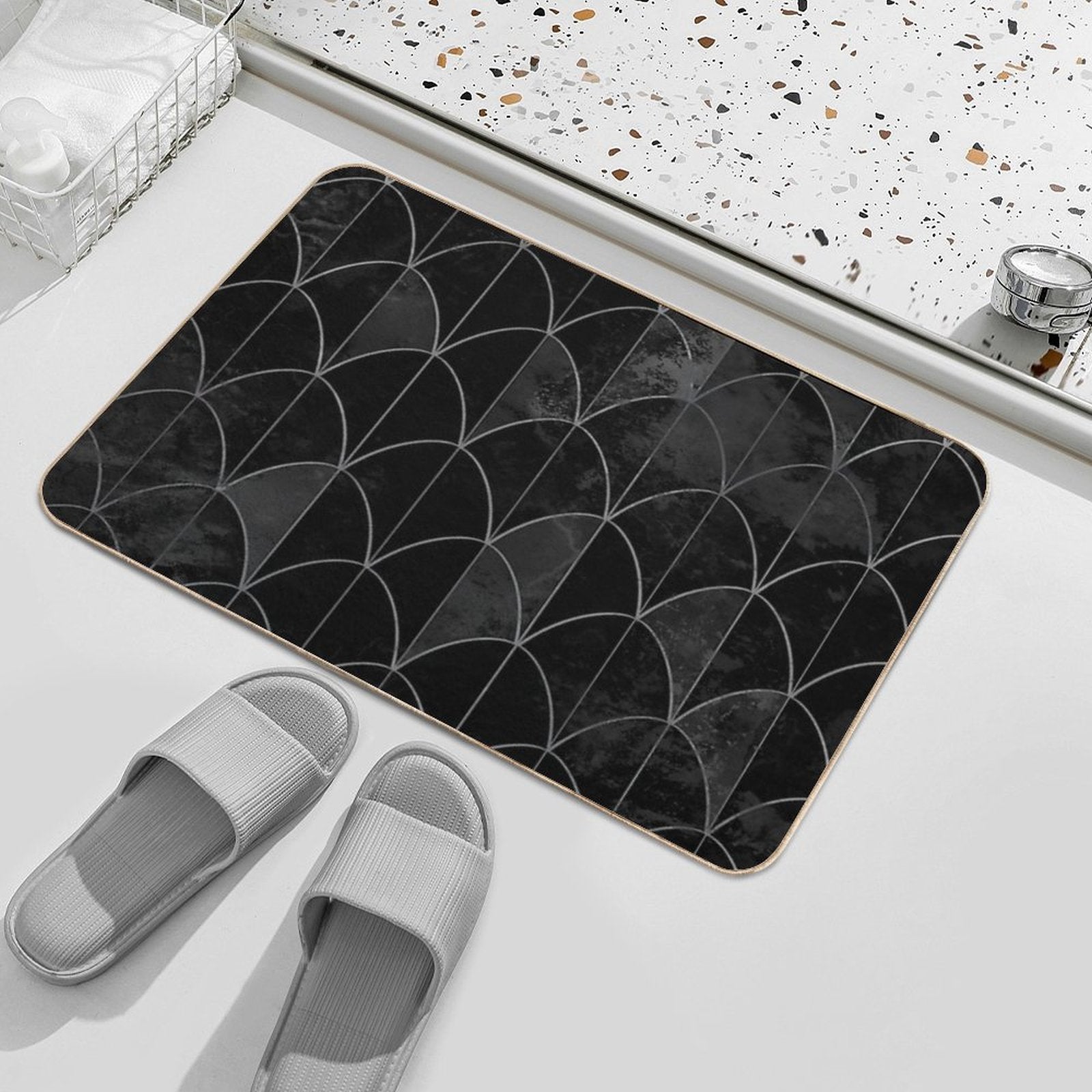 Mermaid Scales. Black And White Watercolor.  High-Traffic Bath Mat