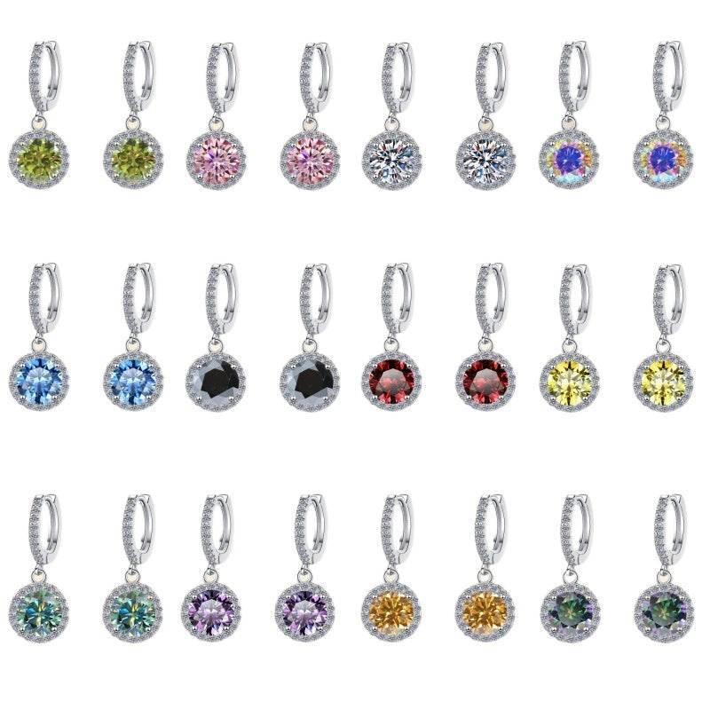 S925 Colorful Moissanite/CZ Round Halo Drop Earrings, 1ct D-Grade VVS Certificate, Hypoallergenic Sterling Silver Gift