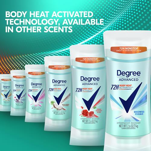 Degree Antiperspirant Deodorant Shower Clean Twin Pack 72-Hour Sweat & Odor Protection Antiperspirant For Women With Body Heat Activated Technology 2.6 Oz