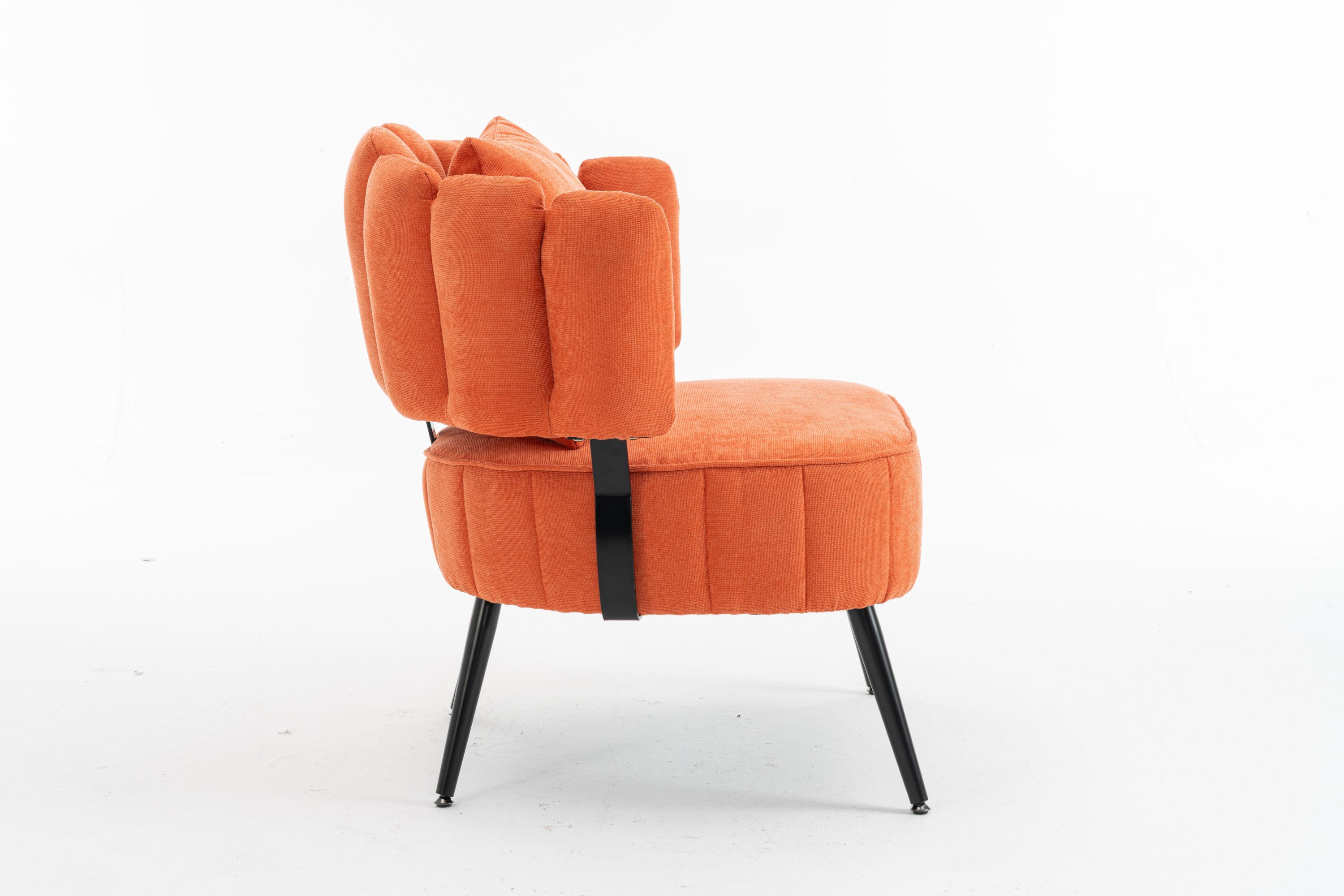 Accent Chair Barrel Armless Chenille Orange Pocket Coil Curved Arms 300 LB