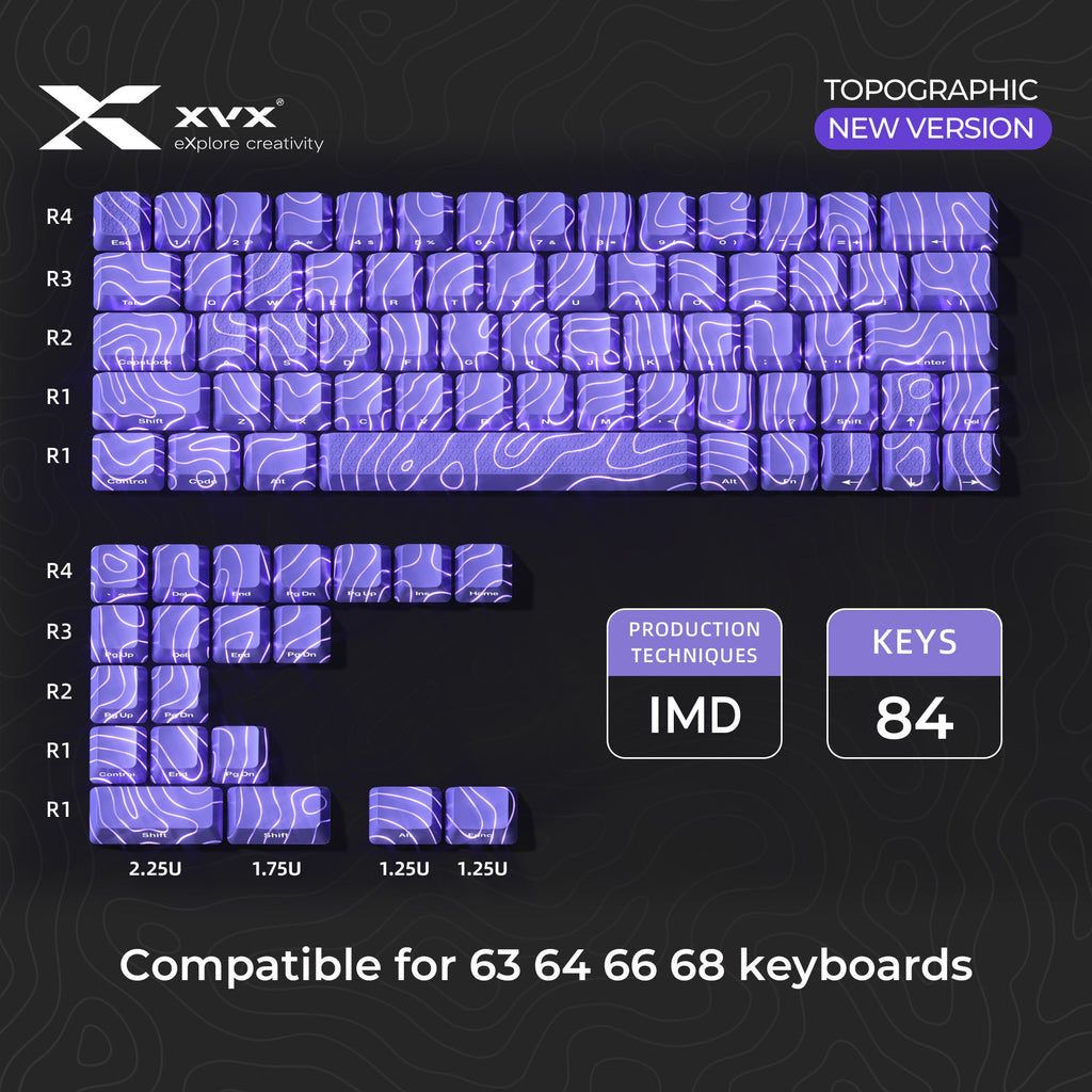 XVX Topographic New Version Pattern Shine-Through OEM Profile IMD-Tech Keycap Set