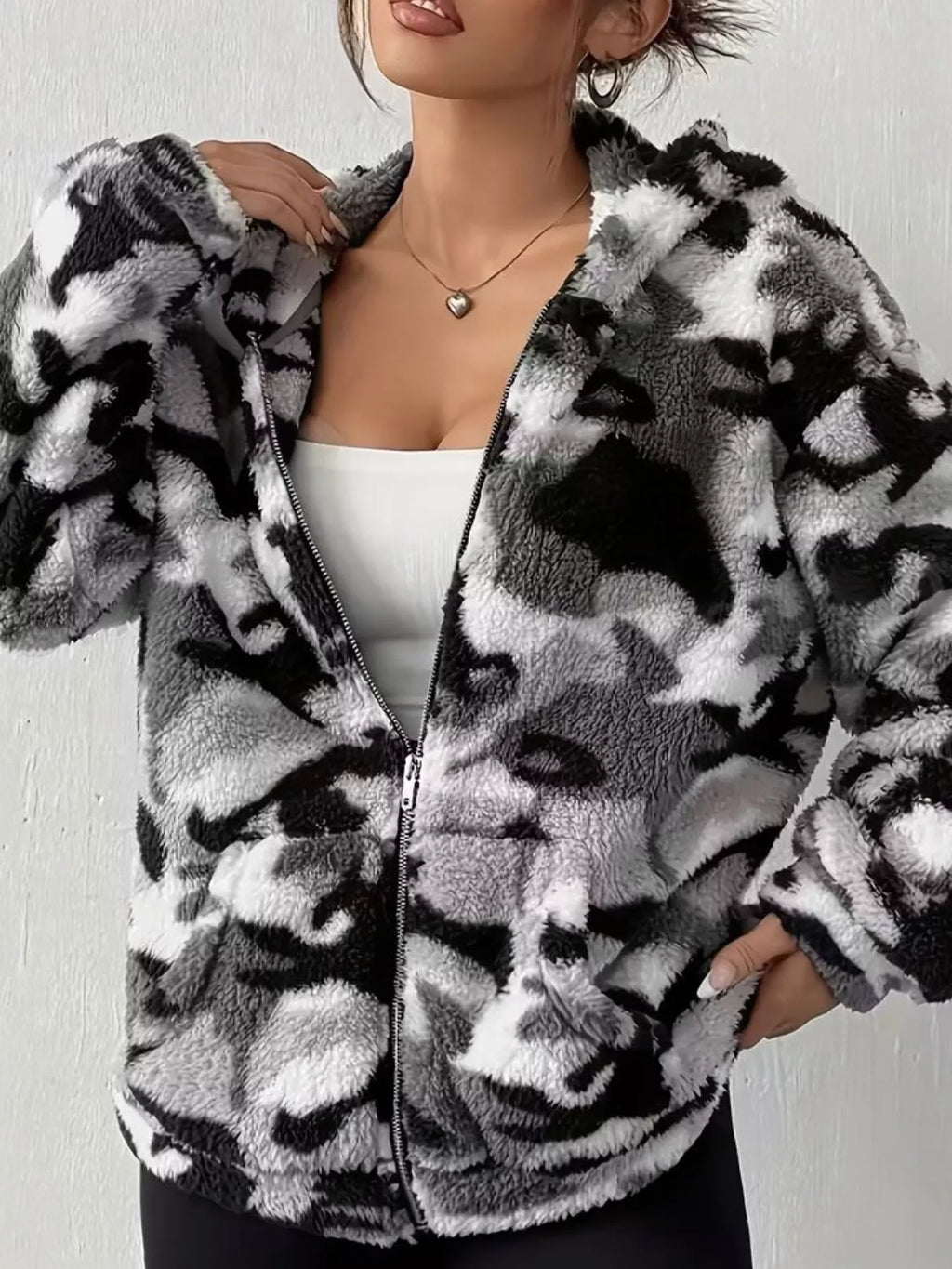 Fuzzy Camo Zip-Up Hoodie