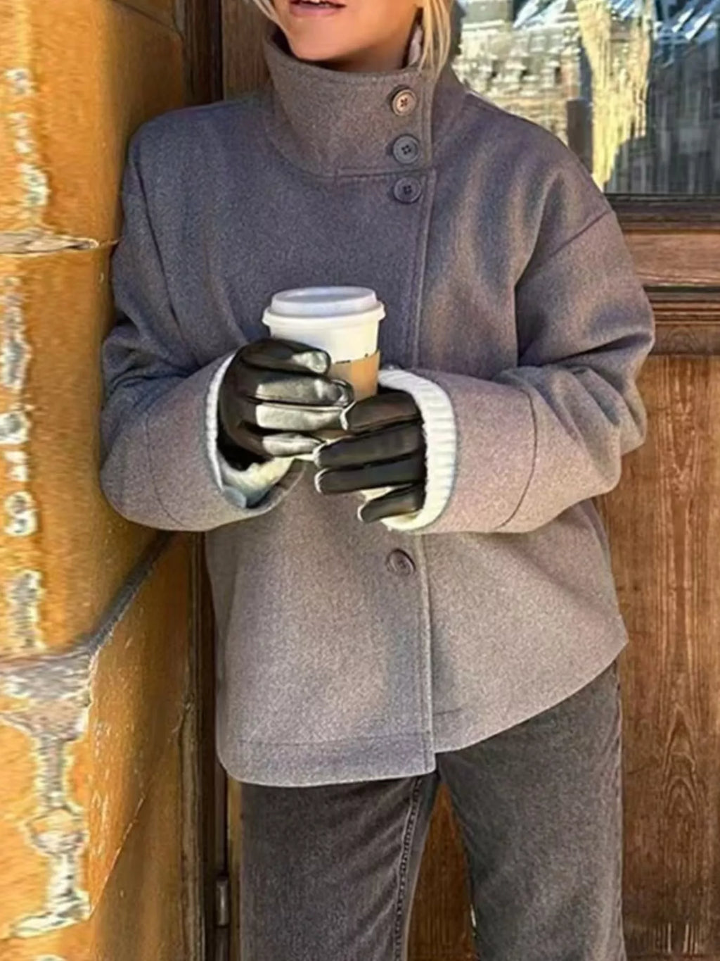 Wool Blend Long Sleeve Outerwear