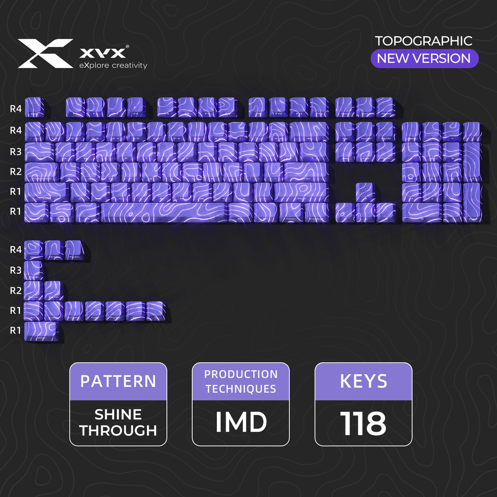 XVX Topographic New Version Pattern Shine-Through OEM Profile IMD-Tech Keycap Set