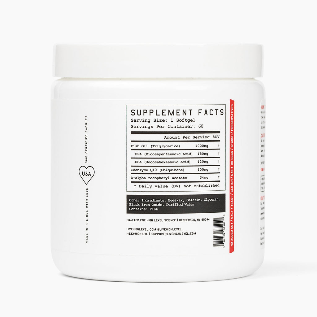 High Level Science Heart + Body + Mind Supplement, Omega-3, CoQ10 & Vitamin E HLS-001