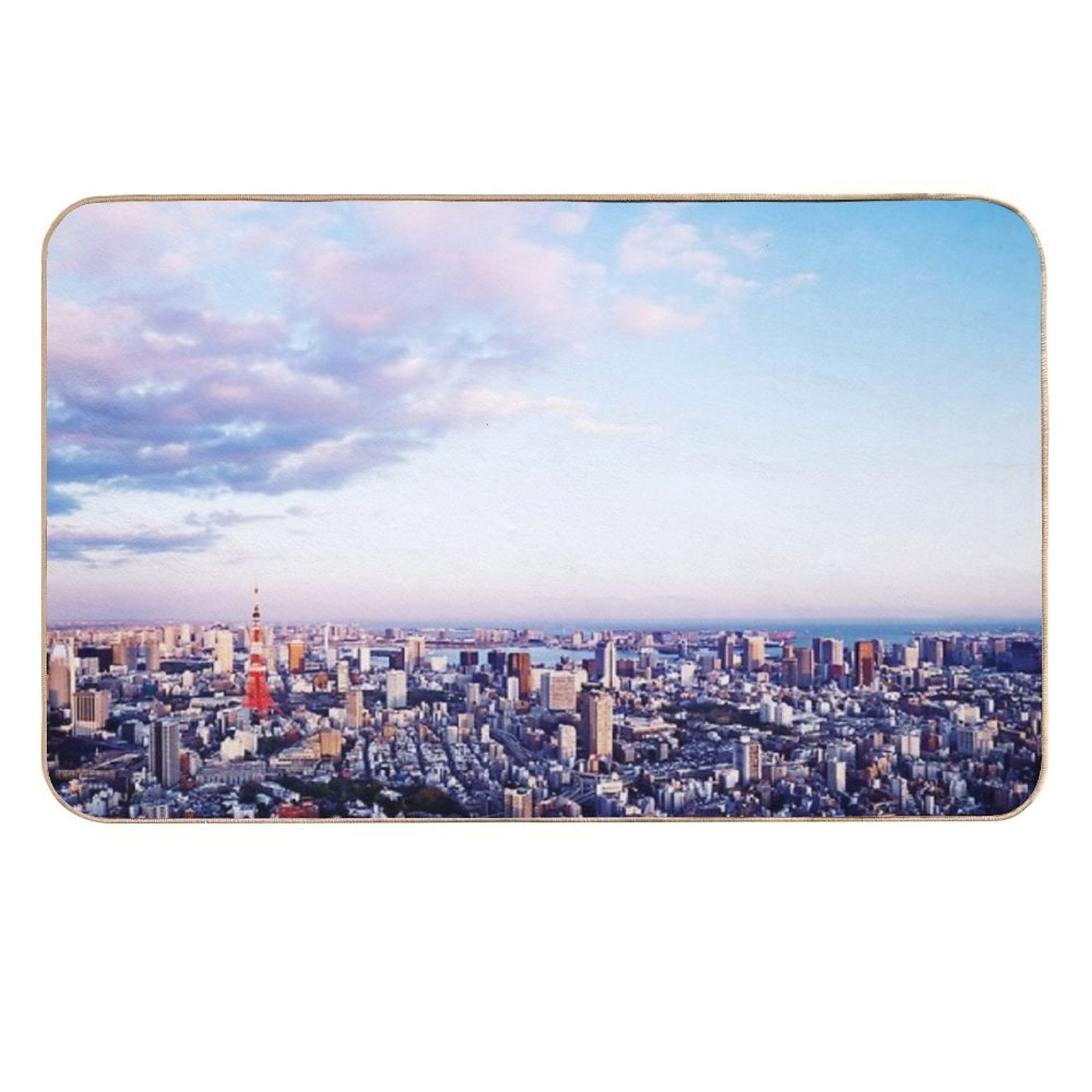 Tokyo Tower in Beautiful Aerial Scenery Tokyo City Under Vast Blue Sky Art Photo Print  Stain-Proof Bath Mat
