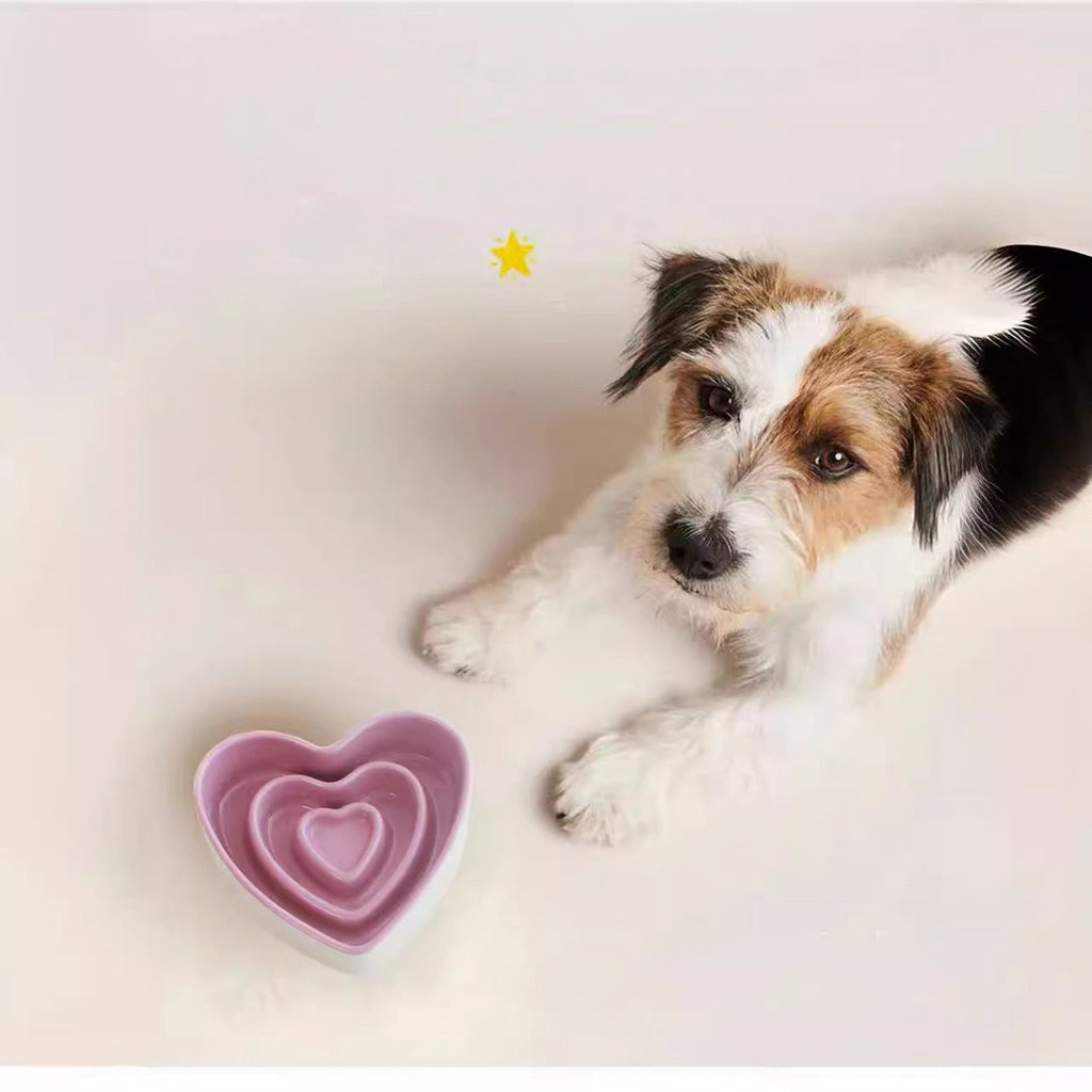 Ceramic Slow Food Bowl For Small And Medium Dogs Slow Anti-choking Food Bowl Love Bowl To Eat Protects The Cervical Spine Dog Food Bowl