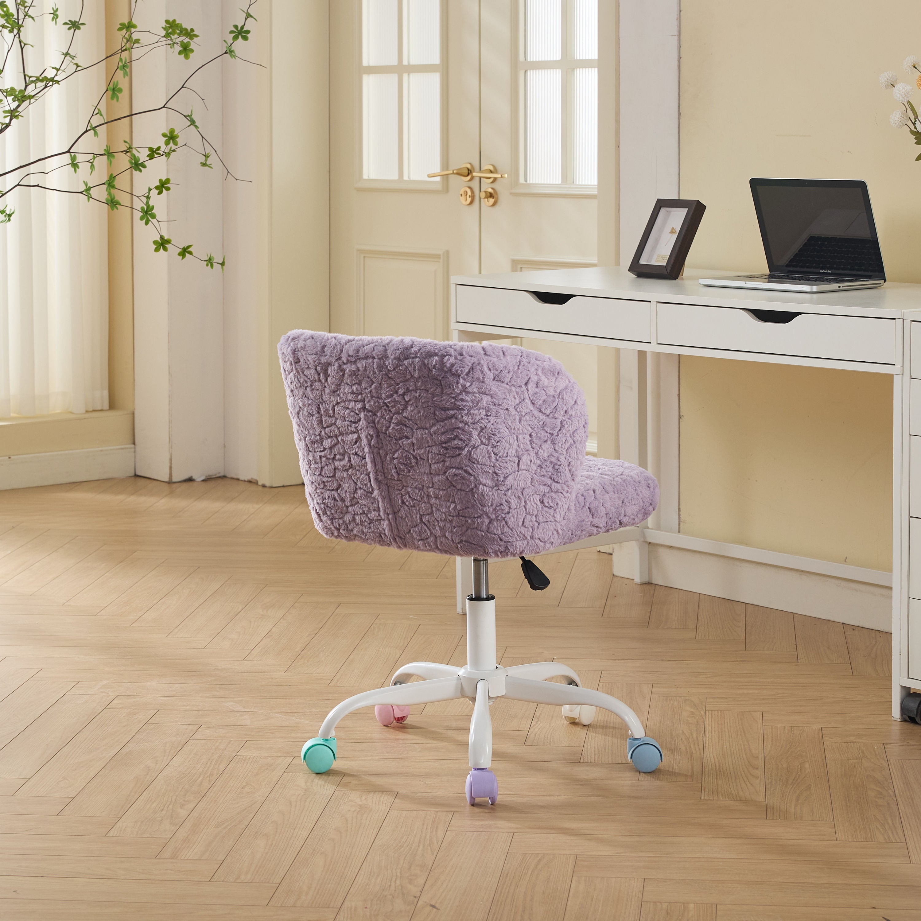 Swivel Chair Faux Alpaca Violet Vanity Bedroom Ergonomic 22.5x31.9 In