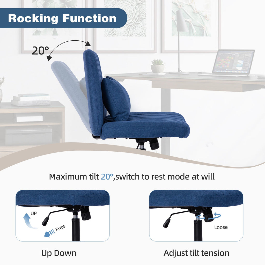 Swivel Office Chair Linen Blue Criss Cross Memory Foam 360 Degree 25.2 In