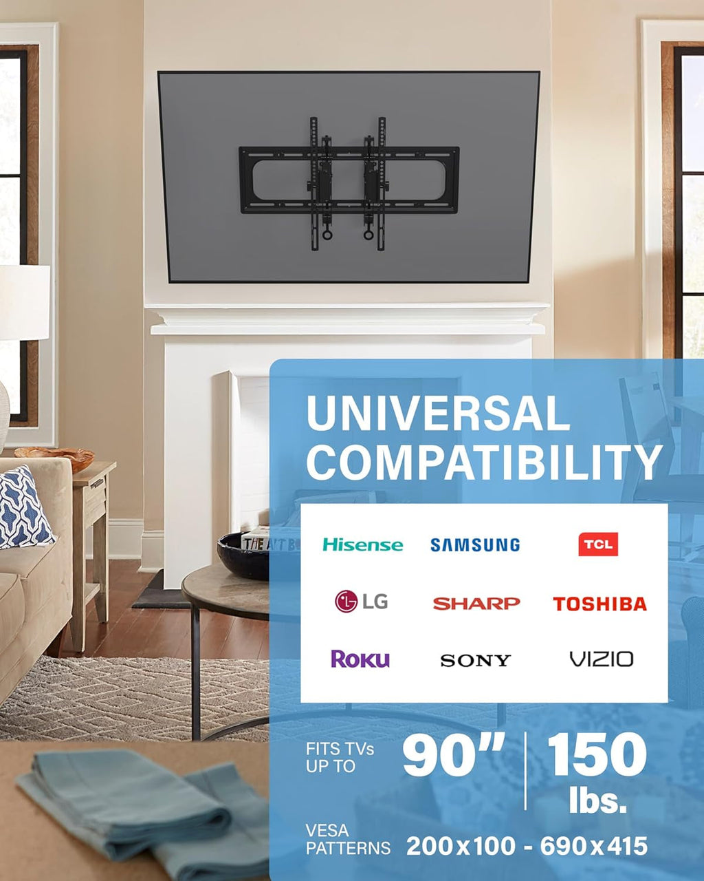 SANUS Preferred Extendable Tilt TV Wall Mount for 42 to 90 Inch Screens up to 150Lbs - 5.7” Extension Provides Max 12 Deg Tilt to Reduce Glare - Easy DIY Install W/Included Hardware - SLT4-B1