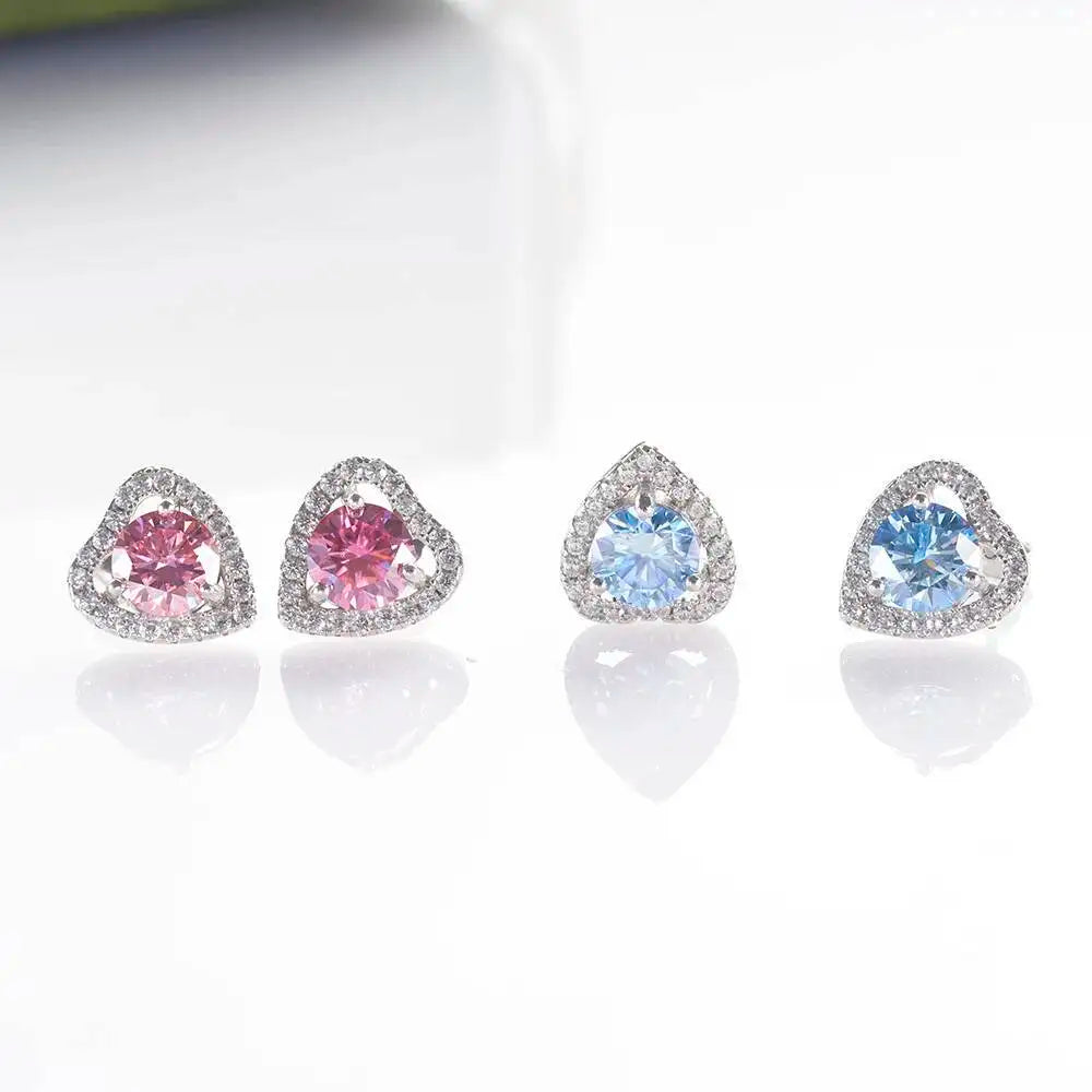 1 Ct 6.5mm Pink Moissanite Heart Stud Earrings 925 Sterling Silver