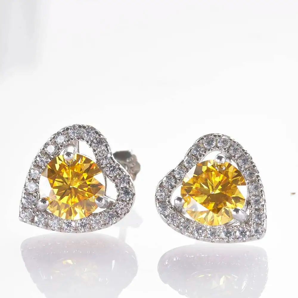 1 Ct 6.5mm Pink Moissanite Heart Stud Earrings 925 Sterling Silver