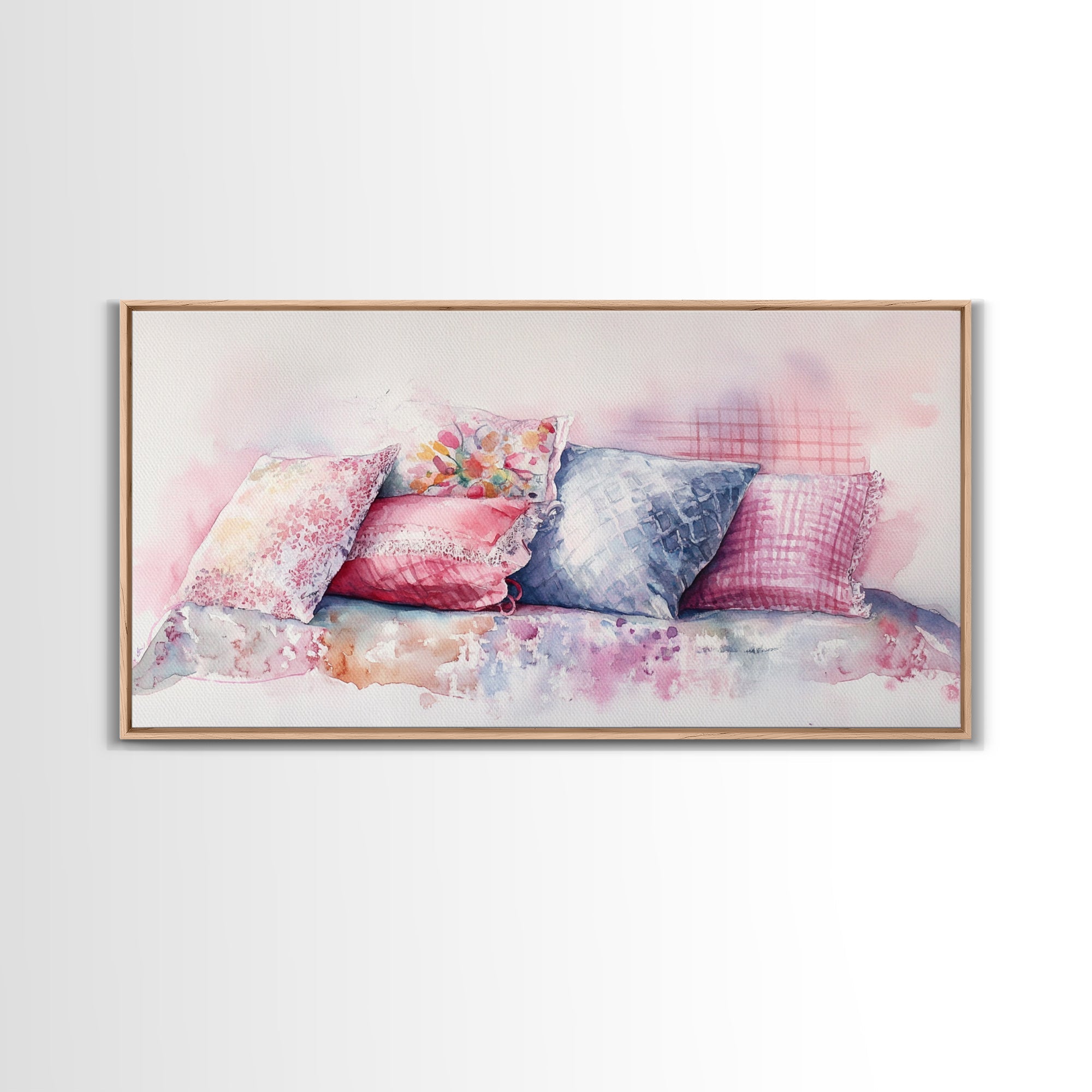 Colorful Pillow Canvas Print, Cozy Cottagecore Art, Bedroom Wall Art, Pink Abstract Artwork, Decorative Living Room Rustic Wall Art