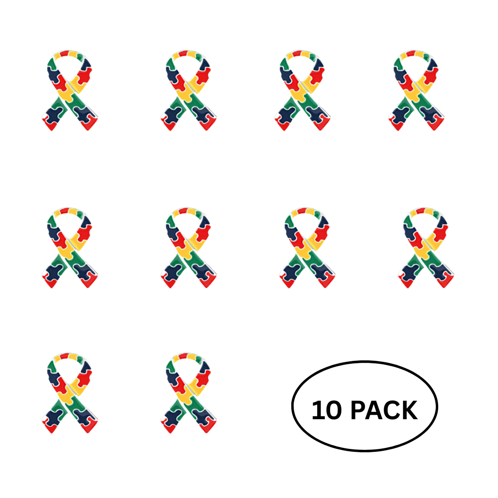 10 Pack Autism Ribbon Pins