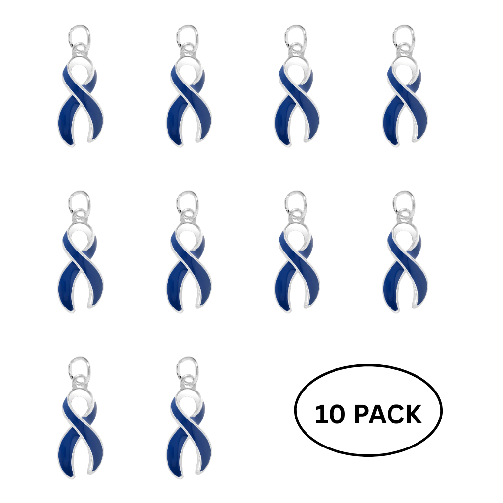10 Pack Dark Blue Ribbon Awareness Charms