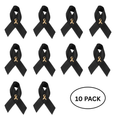 10 Pack Satin Black Ribbon Awareness Pins