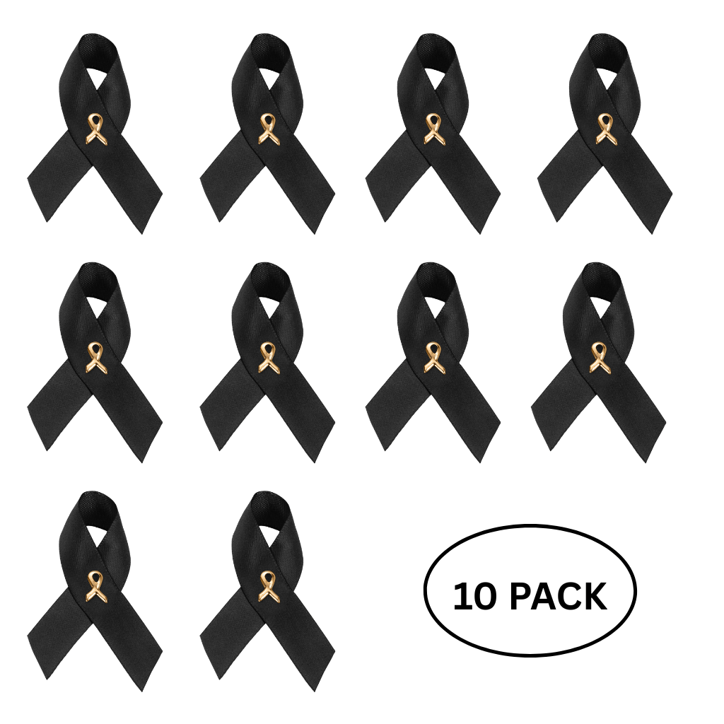 10 Pack Satin Black Ribbon Awareness Pins