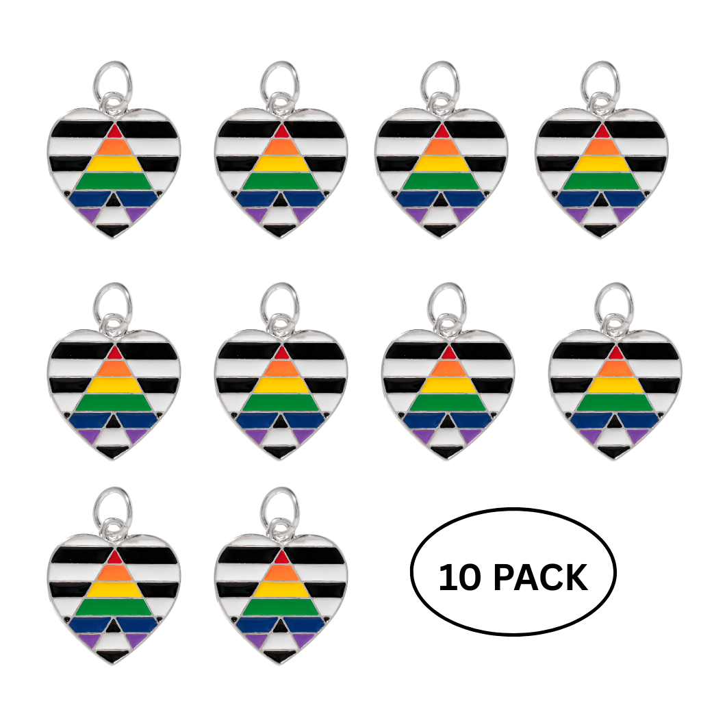 10 Pack Straight Ally LGBTQ Pride Heart Charms