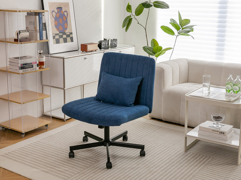 Swivel Office Chair Linen Blue Criss Cross Memory Foam 360 Degree 25.2 In