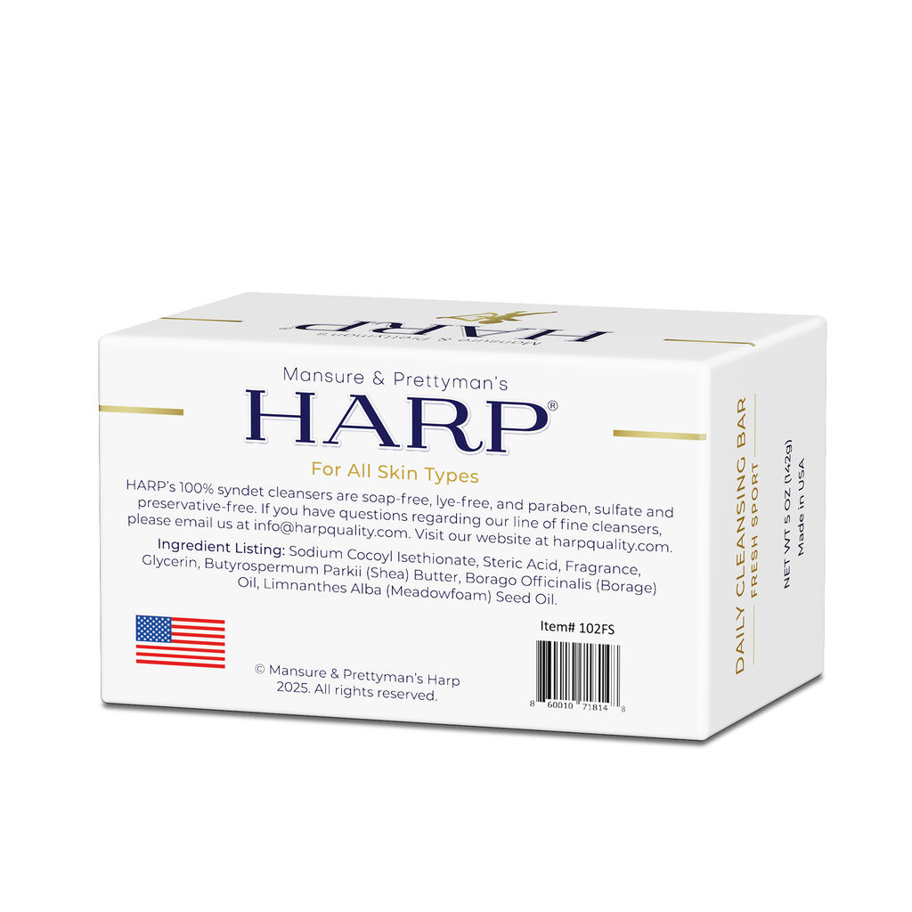 HARP® Fresh Sport Body Wash Bar – pH Balanced (5.0–6.0) Syndet Cleanser, Soap-Free & No Lye, Non-Comedogenic, Gentle for Sensitive & Dry Skin, With Shea Butter & Borage Oil