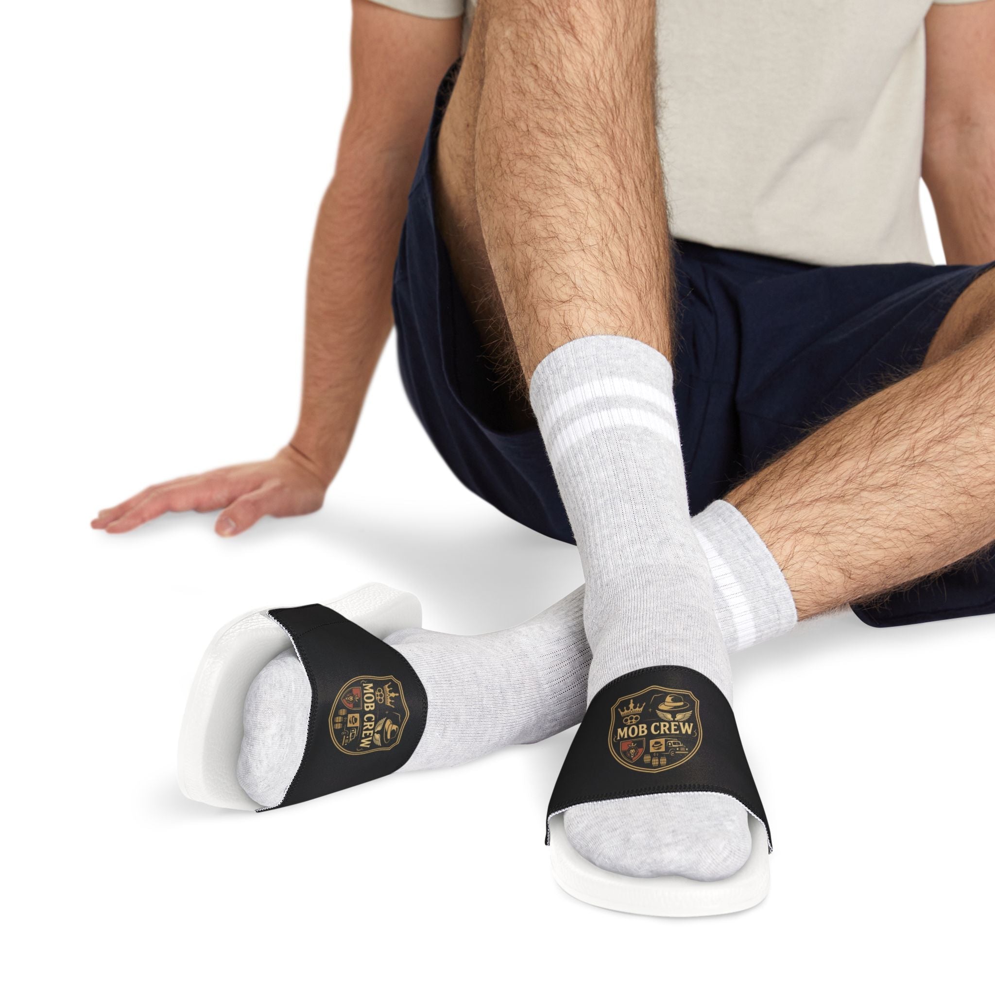 Mob Crew Men’s Crew Logo Slide Sandals Removable-Strap Pool & Casual Slides