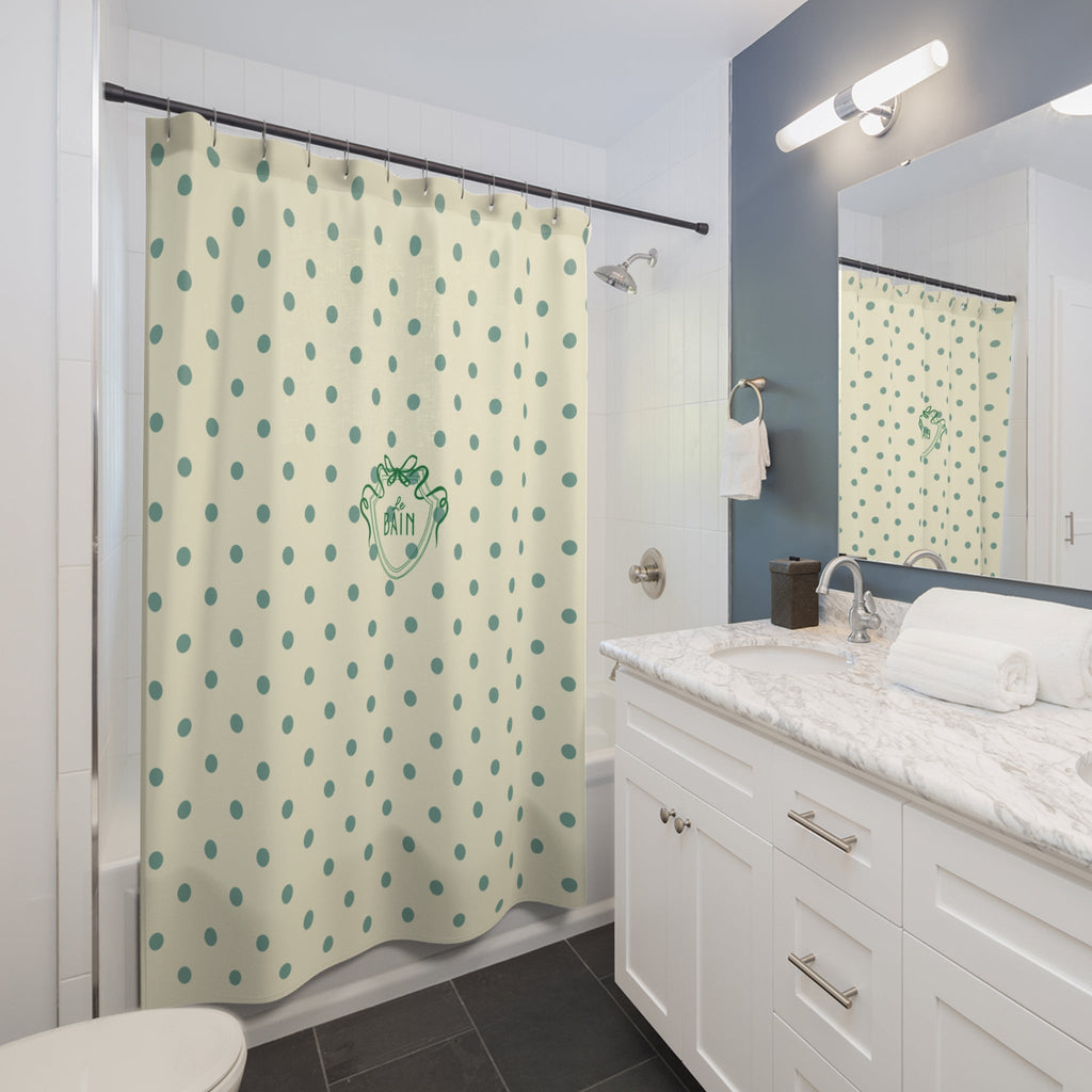 Polka Dot 'Le Bain' Shower Curtain – Cream & Sage Green Bathroom Decor