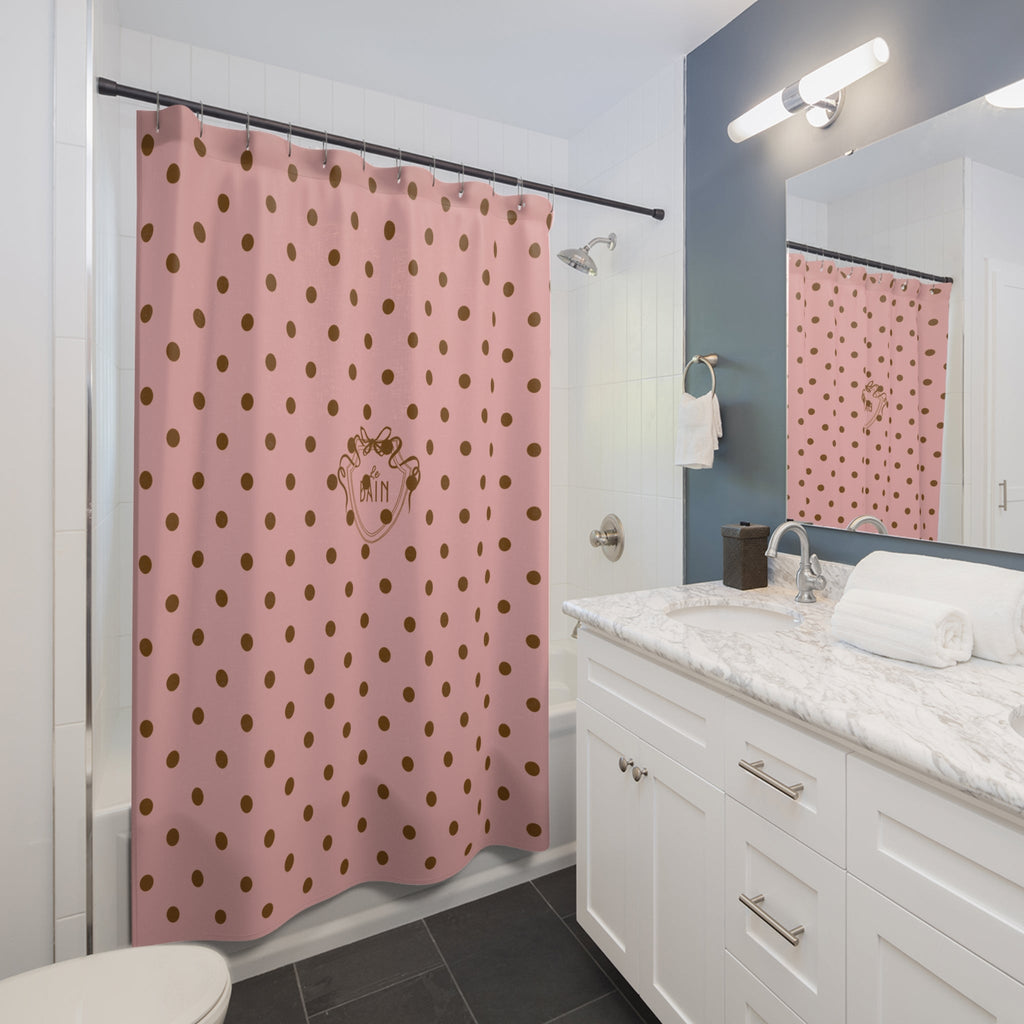 Polka Dot 'Le Bain' Shower Curtain – Pink & Brown Bathroom Decor