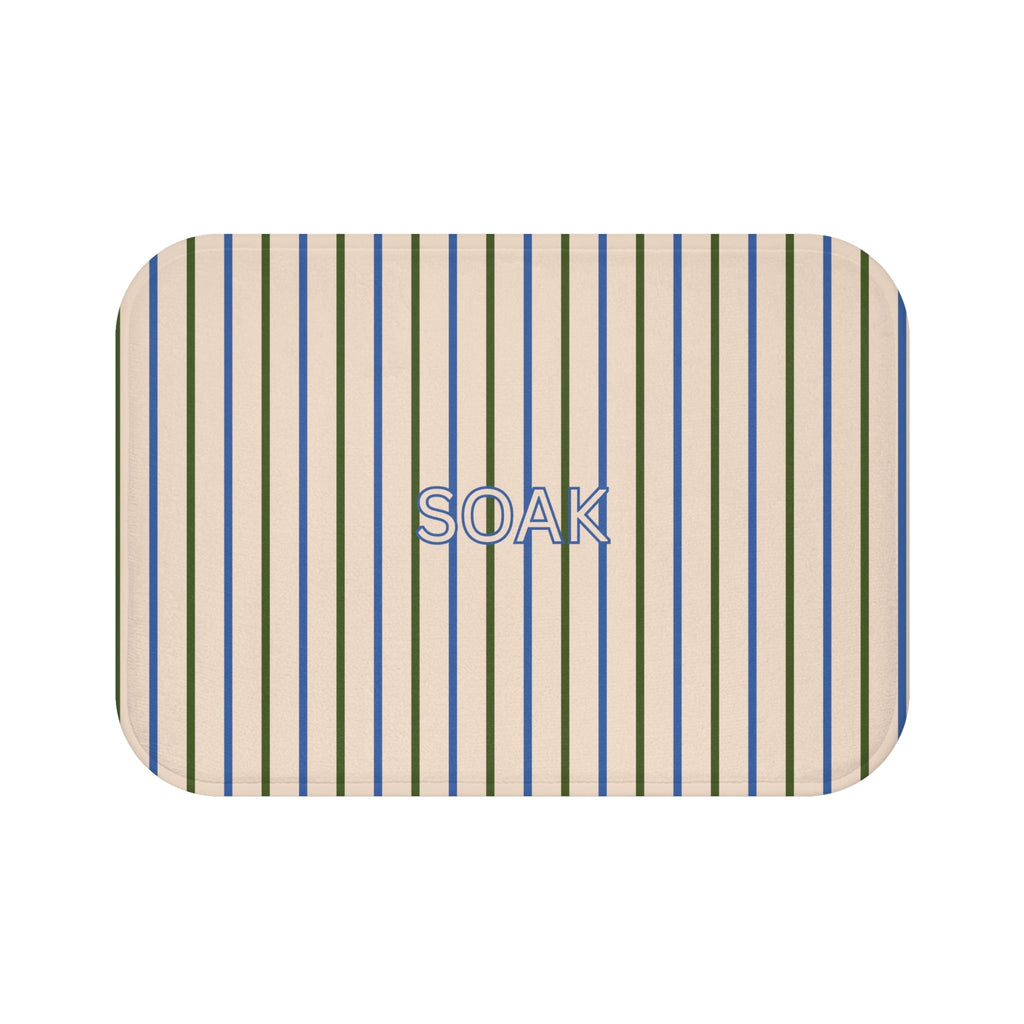Coastal SOAK Striped Bath Mat — Blue & Beige Spa Bathroom Rug