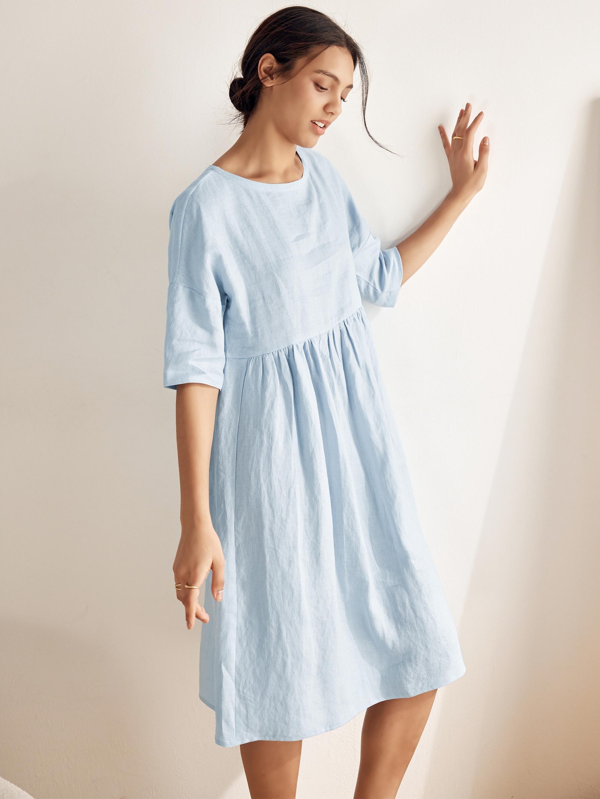 100% Linen A-Line Midi Dress VALENCIA