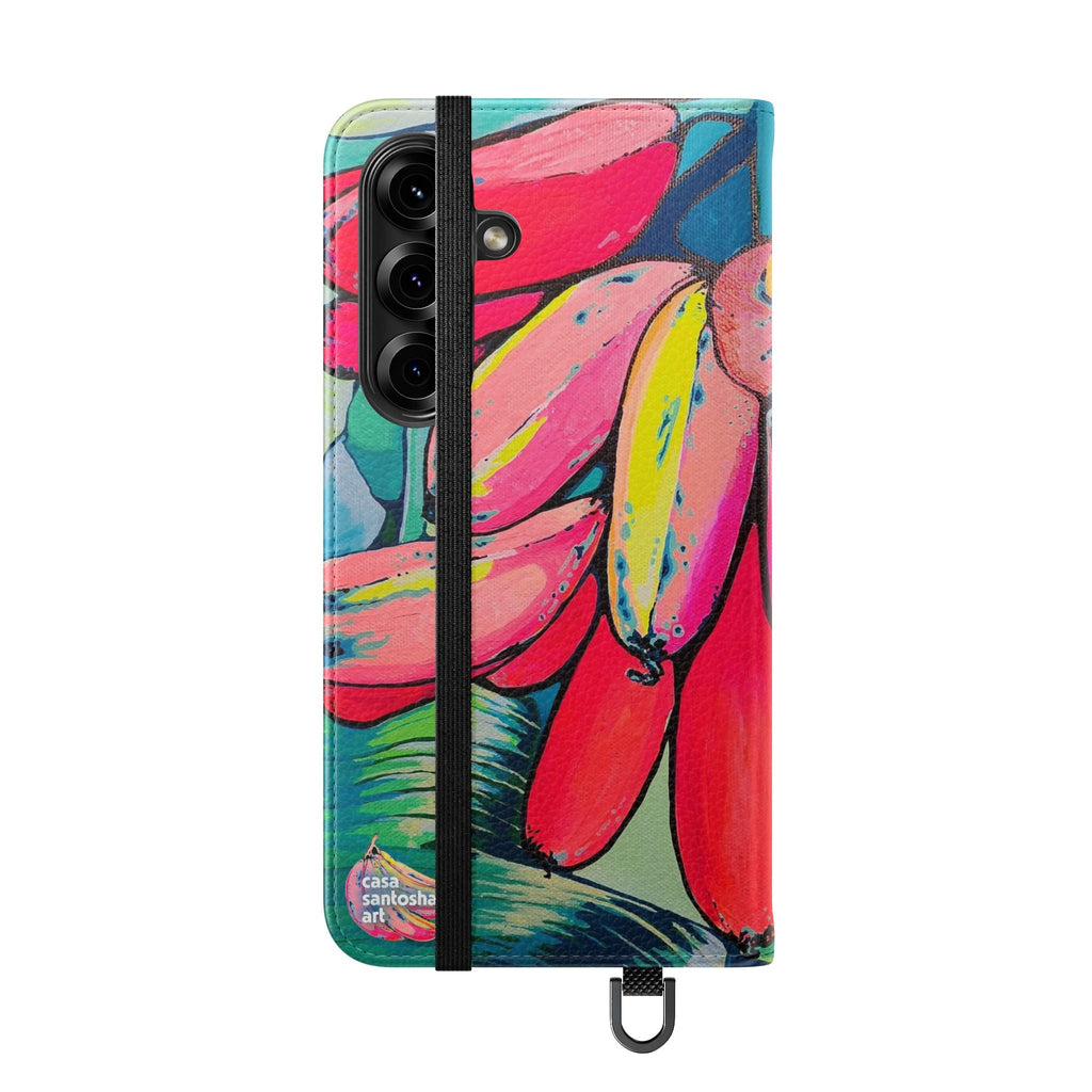 Neon Primitivo Bananas Flip Phone Case – Wallet Cover with Card Slots