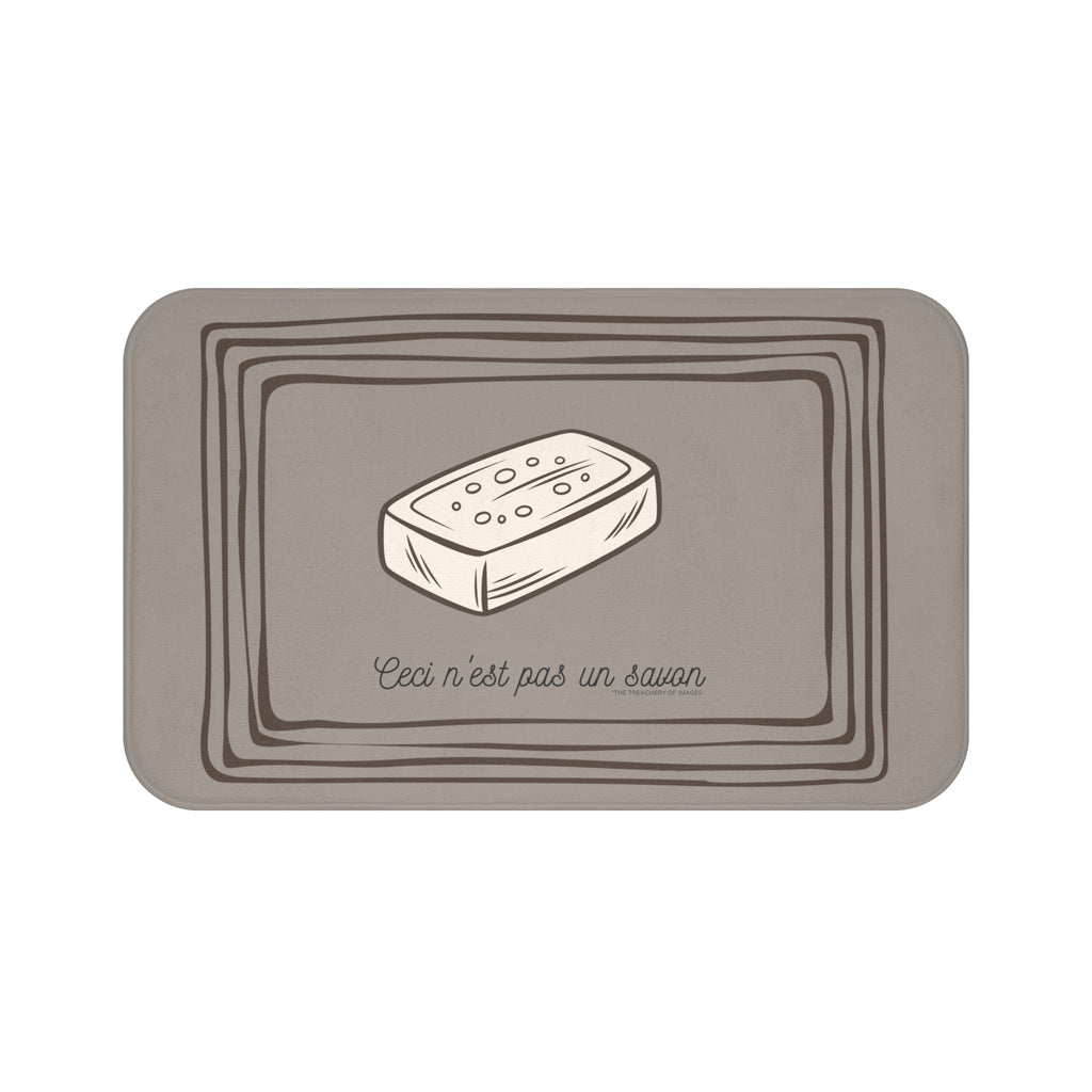 René Magritte 'Ceci n'est pas un savon' Bath Mat, Light GREY  | Surrealist Humor Decor