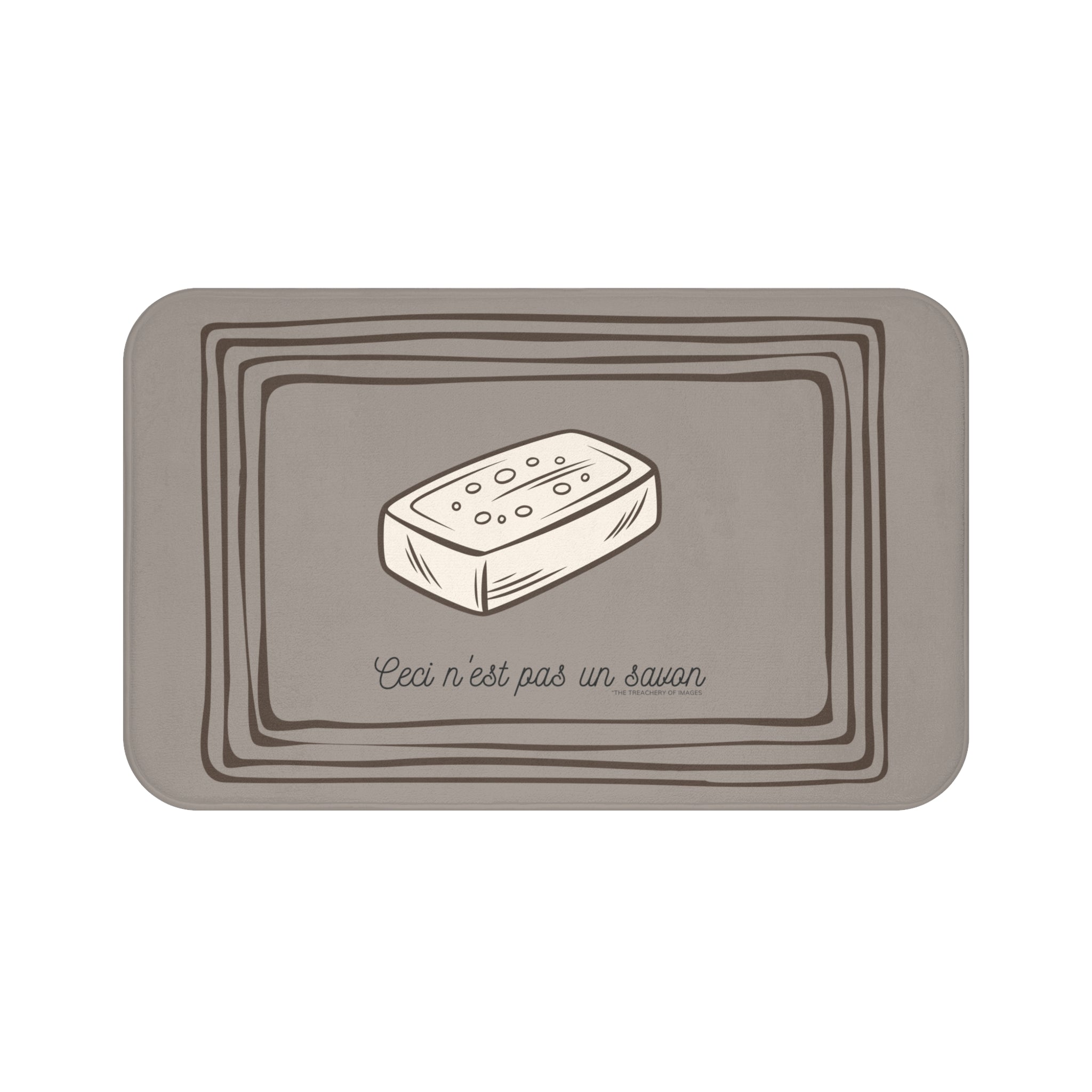 René Magritte 'Ceci n'est pas un savon' Bath Mat, Light GREY  | Surrealist Humor Decor