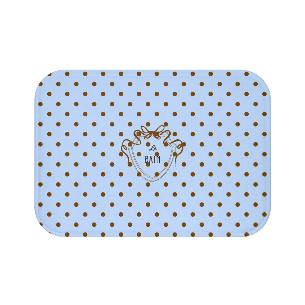 Polka Dot "Le Bain" Bath Mat — Pastel Blue & Brown Bathroom Rug