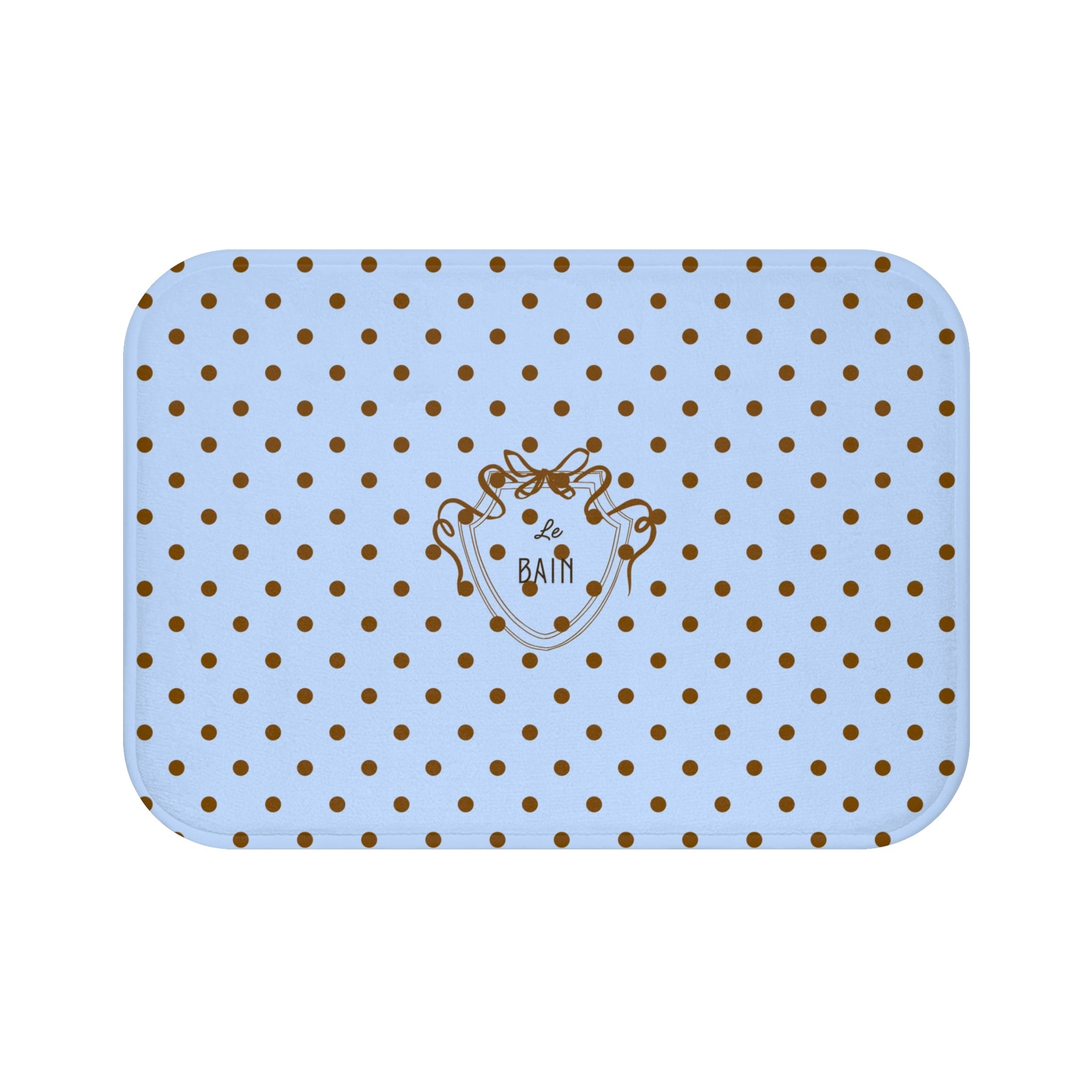 Polka Dot "Le Bain" Bath Mat — Pastel Blue & Brown Bathroom Rug