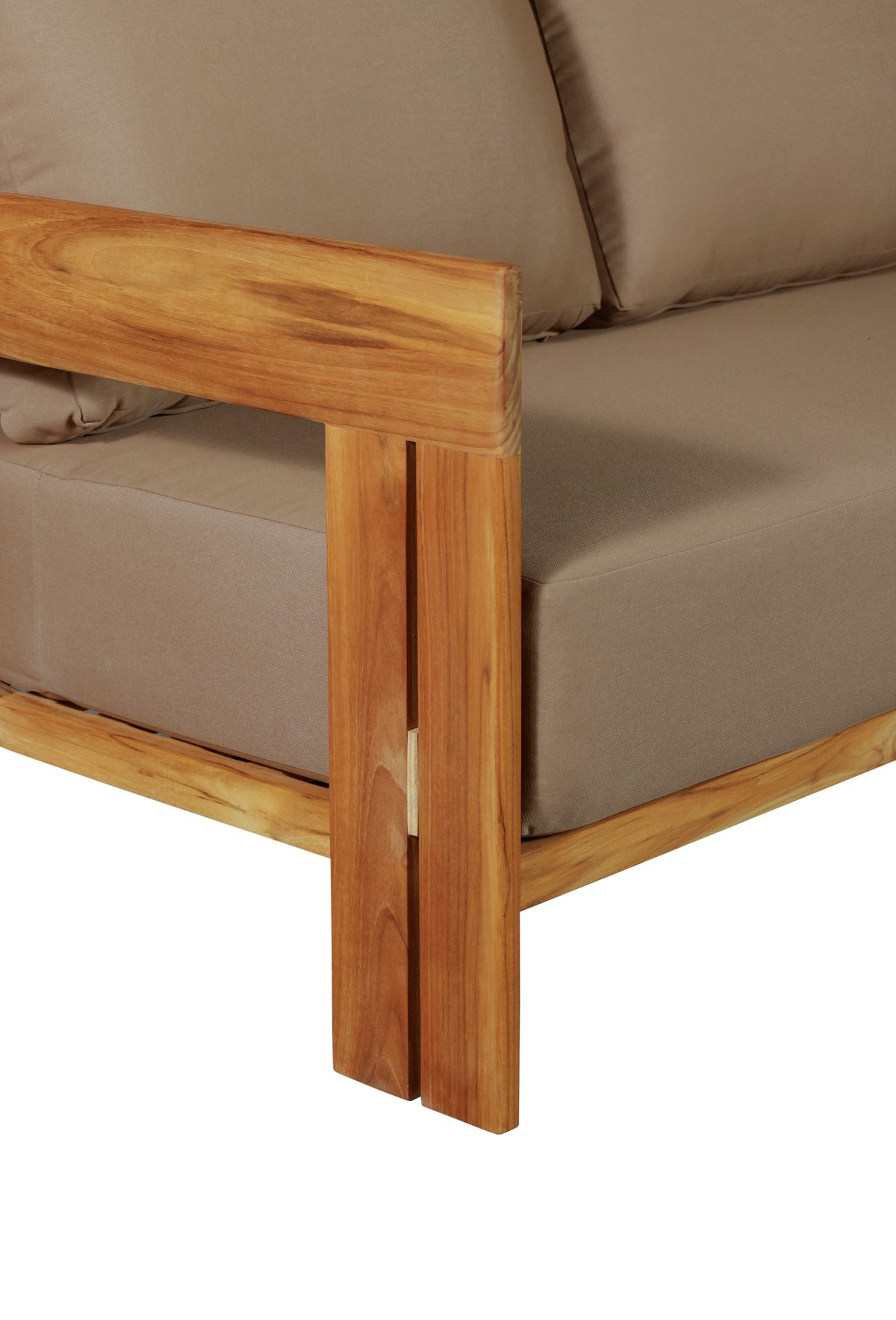 Paradiso Outdoor Solid Teak Wood Sofa - Light Brown Fabric