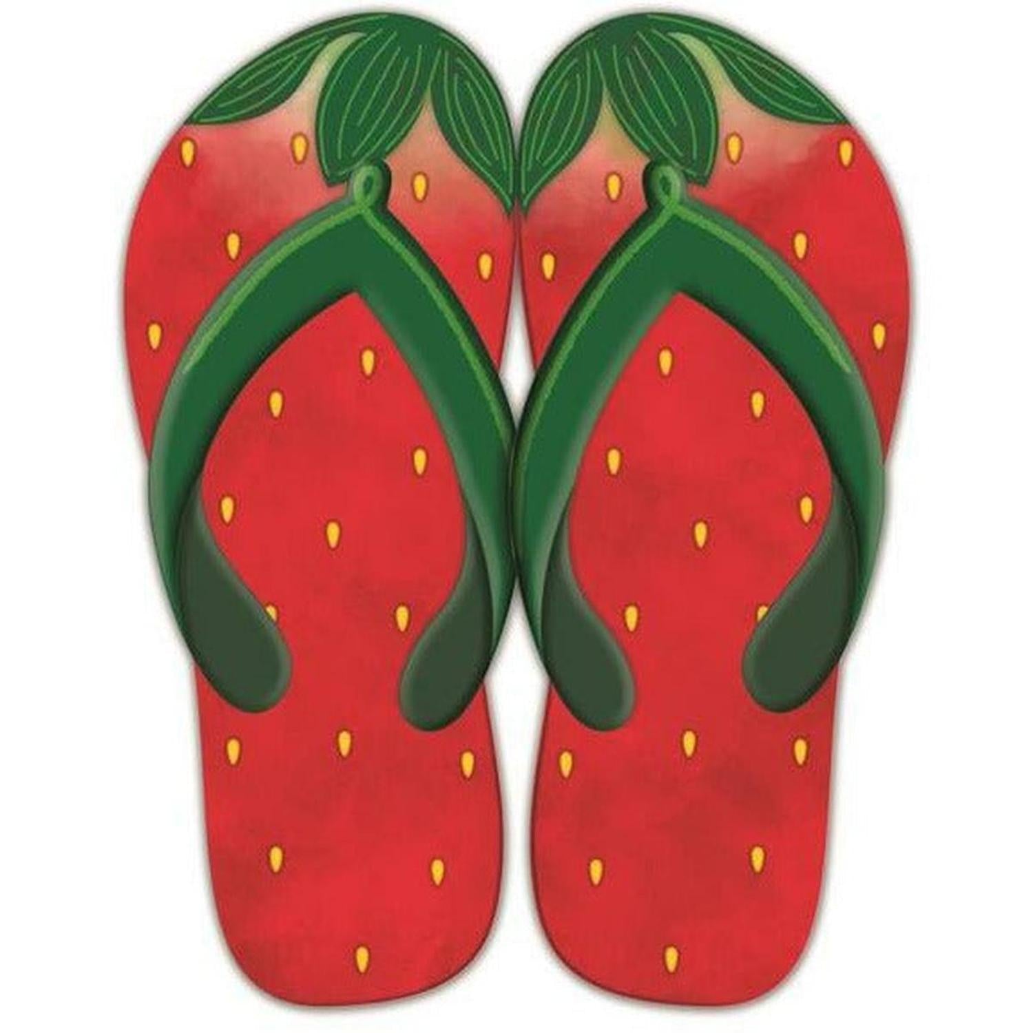 13" Metal Embossed Flip Flops: Strawberry