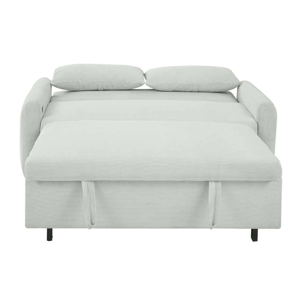 Modern Convertible Pull-out Sofa Bed Loveseat with USB Ports, Light Grey-Green Corduroy, 57.48 Inches