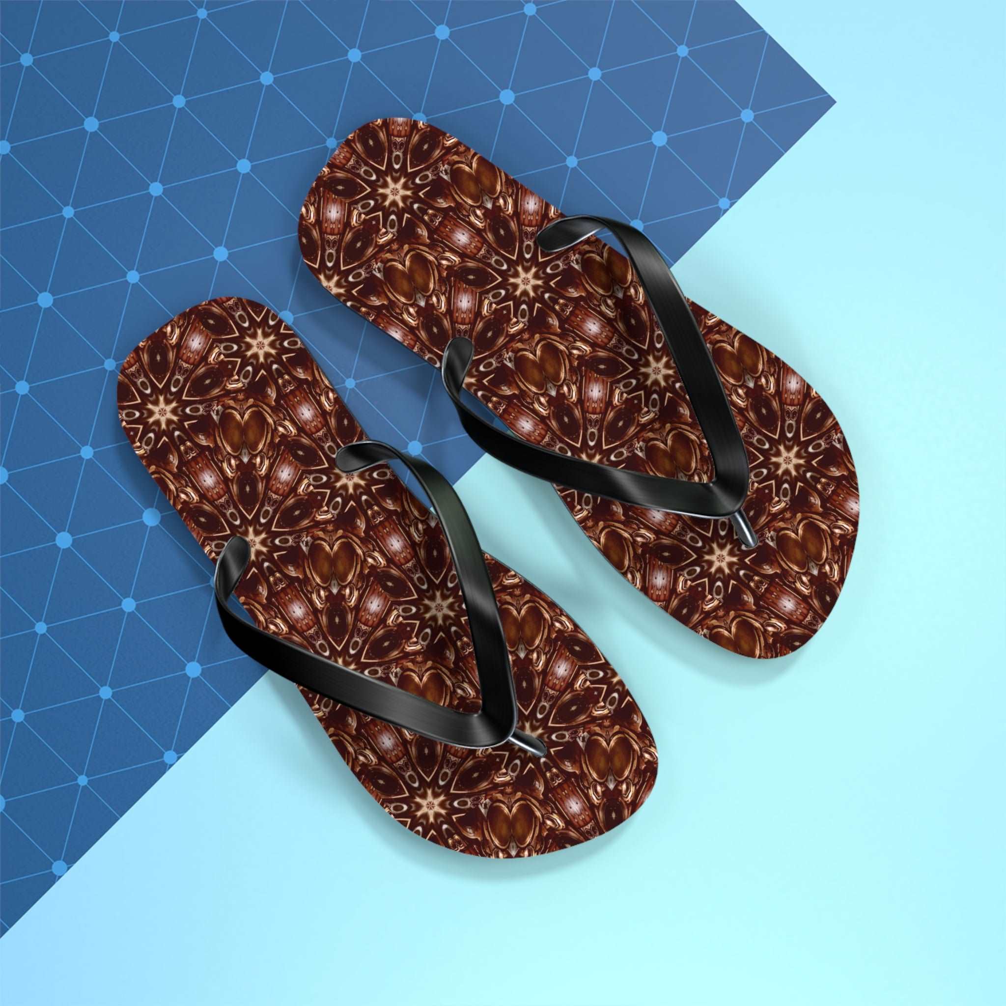 Brown and Beige Star Pattern Flip Flops