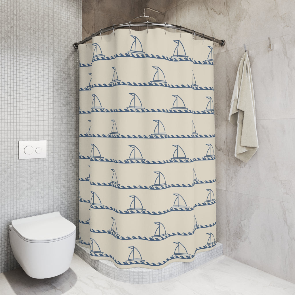 Nautical Shower Curtain — Sailing Boat Theme Bath Decor