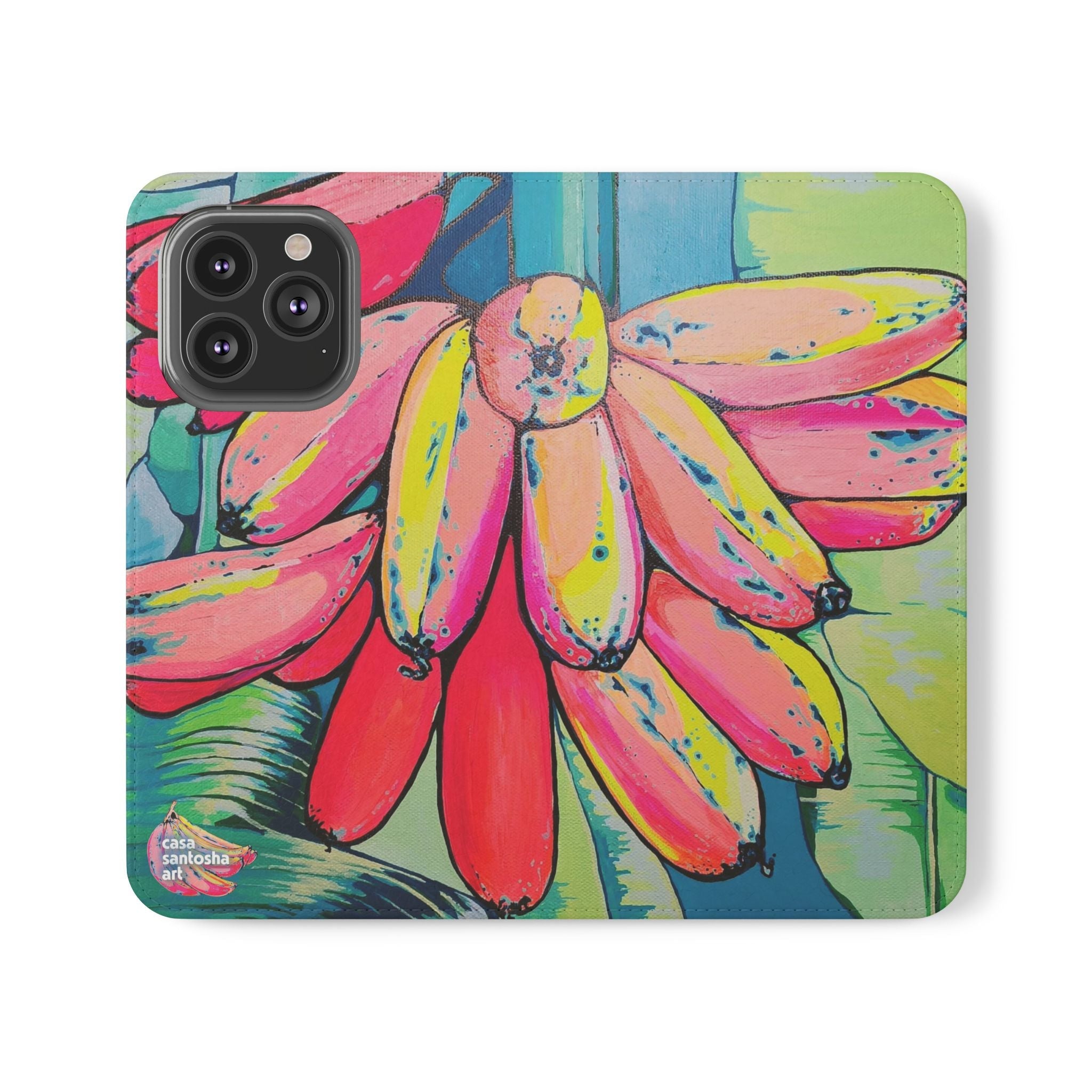Neon Primitivo Bananas Flip Phone Case – Wallet Cover with Card Slots