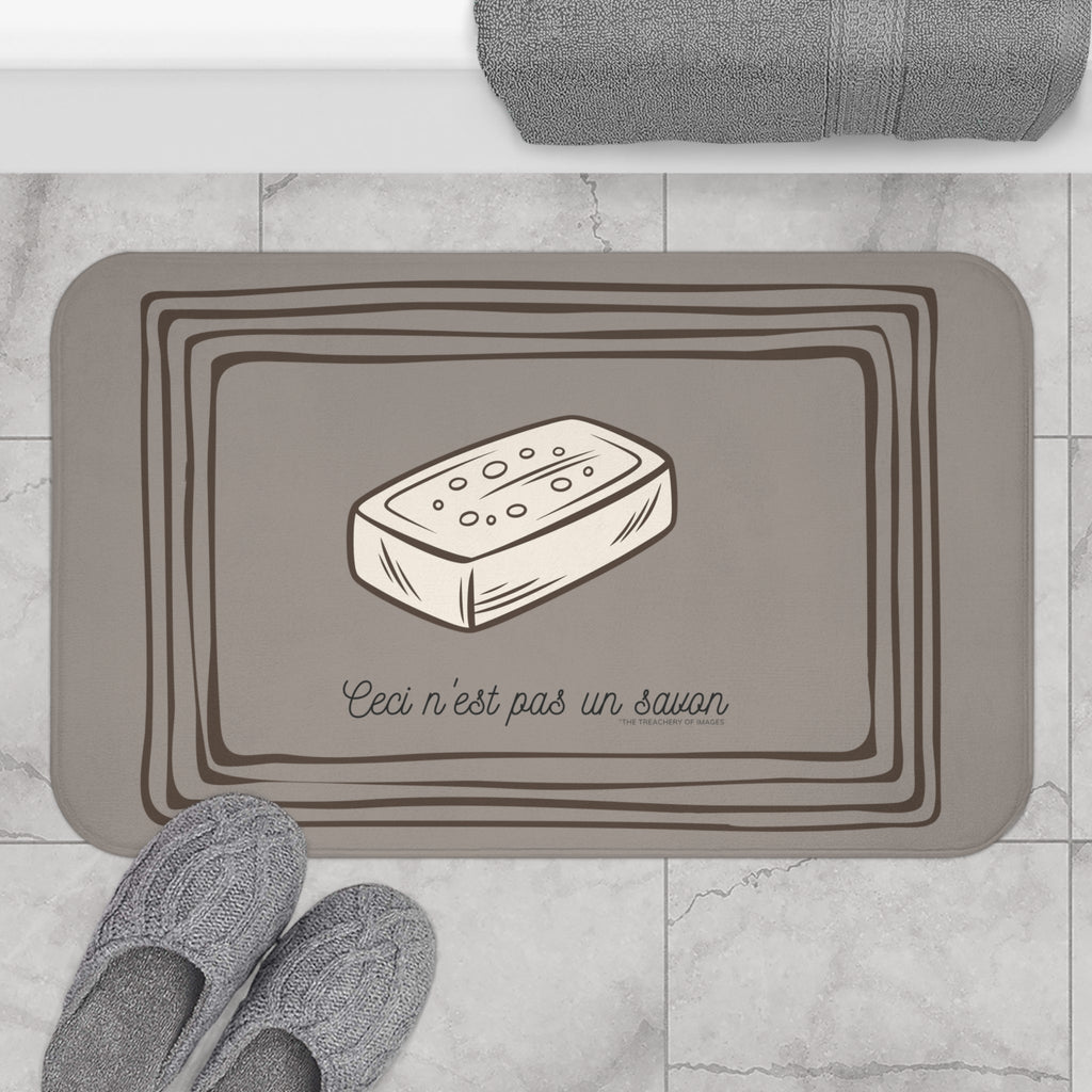 René Magritte 'Ceci n'est pas un savon' Bath Mat, Light GREY  | Surrealist Humor Decor
