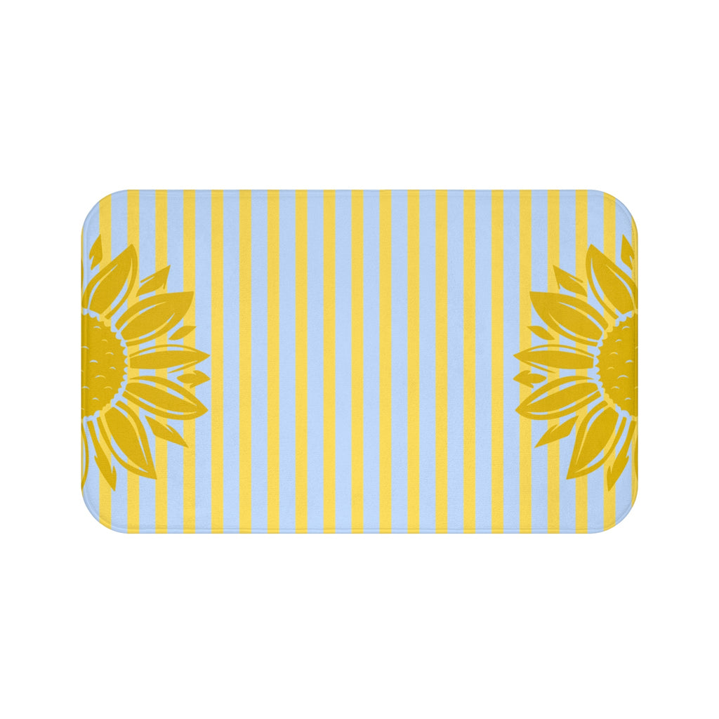 Preppy Sunflower Stripe Bath Mat – Yellow Sunflower Bathroom Rug
