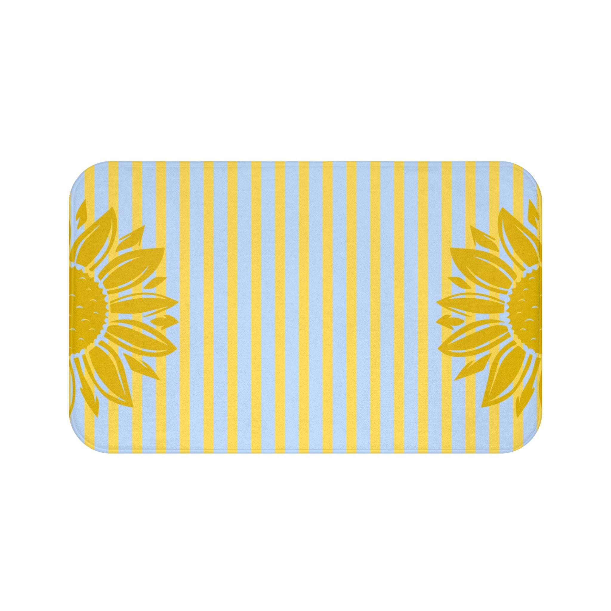 Preppy Sunflower Stripe Bath Mat – Yellow Sunflower Bathroom Rug
