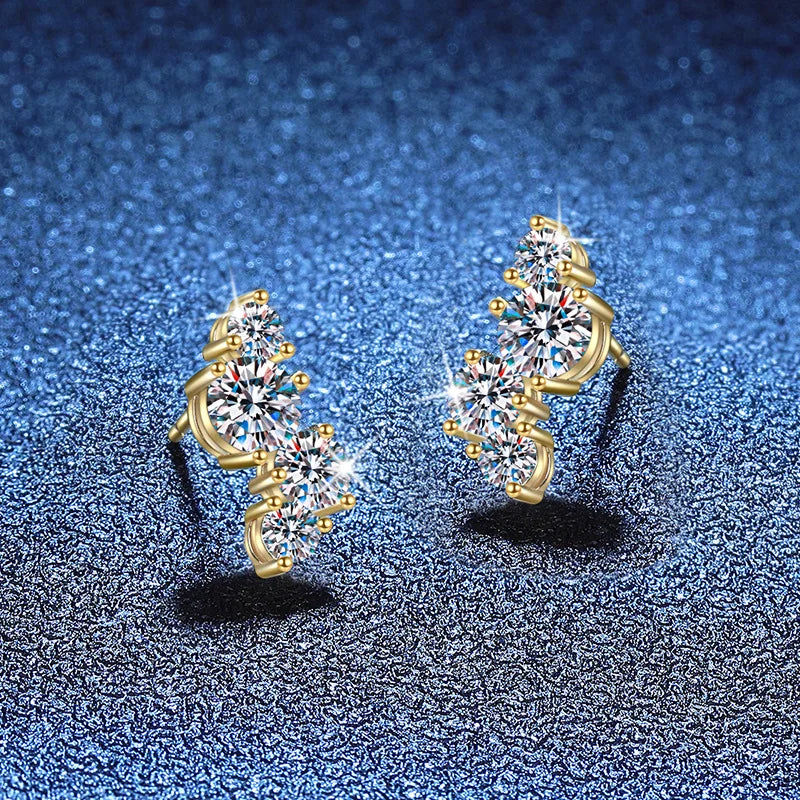 14K Gold Plated 925 Silver 2ct D Moissanite Stud Earrings For Women