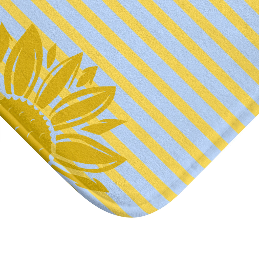 Preppy Sunflower Stripe Bath Mat – Yellow Sunflower Bathroom Rug