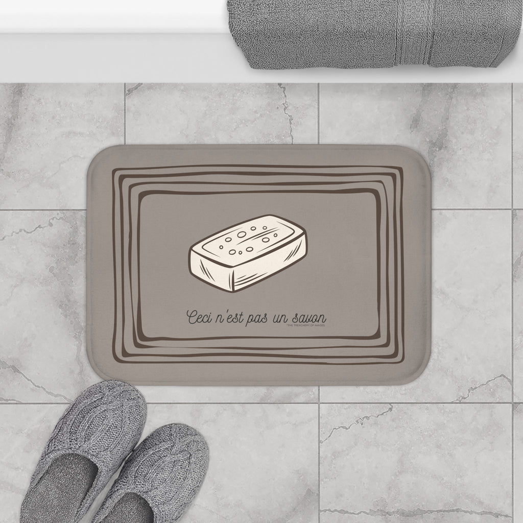 René Magritte 'Ceci n'est pas un savon' Bath Mat, Light GREY  | Surrealist Humor Decor